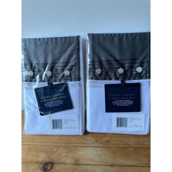 NIP $260 RALPH LAUREN PILLOWCASES RL ORGANIC SATEEN BORDER STANDARD 4 PCS